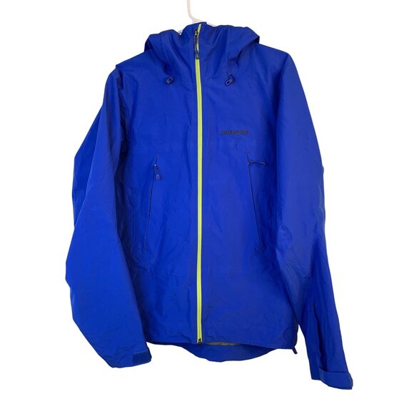 Patagonia Mens Blue Lightweight Rain Wind Jacket Neon Trim Small 8696 EUC